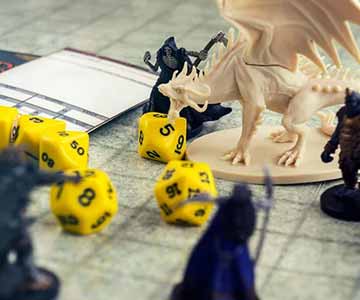 Table Top Miniatures Of Wraiths And Dragon With Yellow Dice.