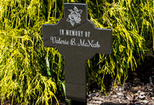 Custom Engraved Granite Cross In Garden.