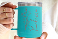 Gift For Her Featuring Woman Holding Teal Tumbler Mug