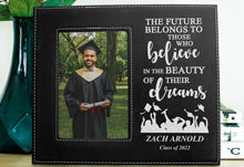 Graduation Gifts Featuring Custom Engraved Black Faux Leather Graduation Picture Frame