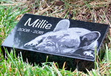 Custom Engraved Granite Headstone For A Cute Dog Named Millie On The Grass.