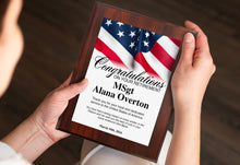 Retirement Gifts Featuring Woman Holding Military Retirement Plaque With Flag