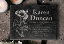 Custom Engraved Granite Urn For Karen Near Candles. 