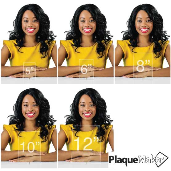 Size Guide Showing The 5 Available Sizes Of Custom Engraved Economy Acrylic Awards.