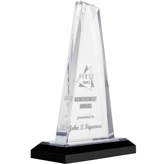 Custom Star Tower Acrylic Award For Employee Achievement With Company Logo And Name On Silver Mirror Base