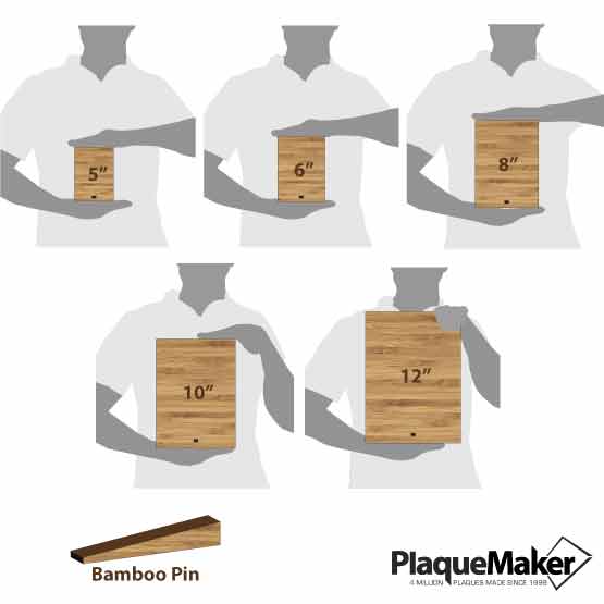 Size Guide Featuring The 5 Available Sizes Of Custom Bamboo Awards.