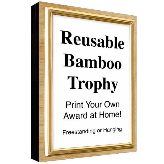 A Bamboo Trophy w/ a photo frame attached for easy display of achievements. Freestanding and includes a sawtooth hanger.