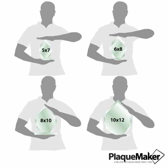 Size Guide With Blank Figures Holding Four Unique Sizes Of  Custom Royal Diamond Faceted Glass Awards With Glass Bases