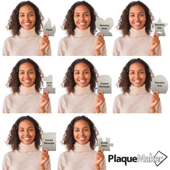 Showing the Shapes and Sizes of All Shape Options for Custom Stainless Steel Awards