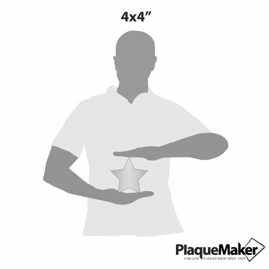 Size Guide With Blank Figure Holding A Custom Star Shaped Acrylic Paperweight And Measurements