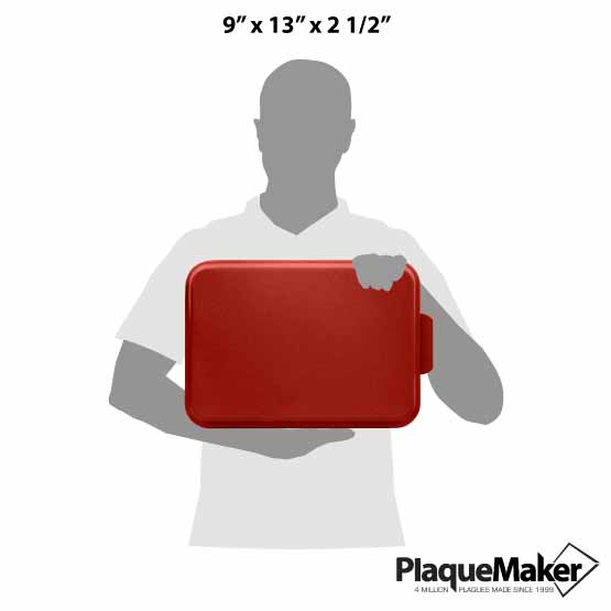 Size Guide With Blank Figure Holding Custom Aluminum Cake Pan With Rectangle Shape And Red Lid 