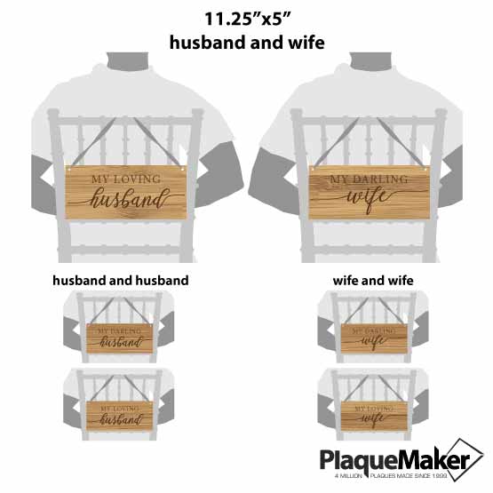 Size Guide With Blank Figures Holding Custom Bamboo Chair Signs With Different My Loving Husband Or Wife Engraving Options