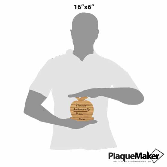 Size Guide With Blank Figure Holding Custom Apple Shaped Bamboo Name Plate With Teacher Appreciation Message