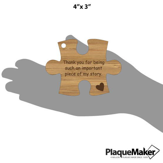 Size Guide With Blank Hand Holding Puzzle Piece Bamboo Ornament Engraved With Piece Of My Story Teacher Appreciation Message