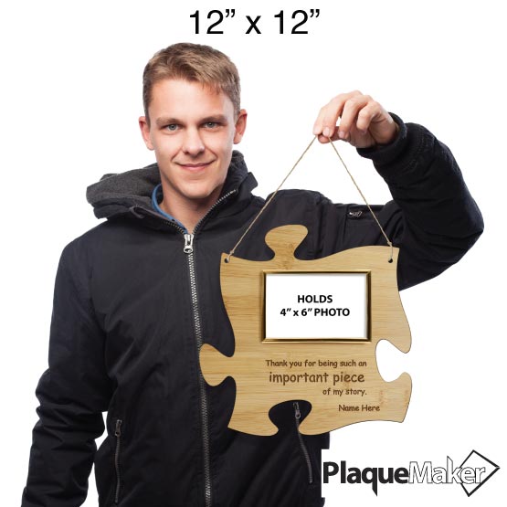 Size Guide With Young Man Holding Puzzle Piece Bamboo Sign With Gold Picture Frame And Teacher Appreciation Message