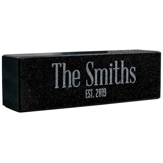 Custom Rectangle Granite Pillar With Light Flecks And Laser Engraved With Family Name And Established Date