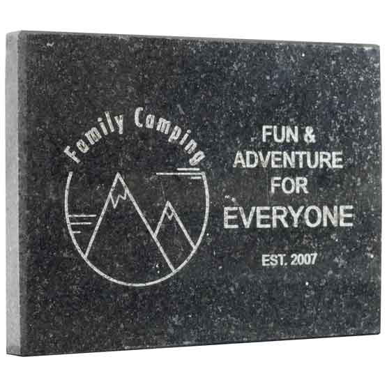 Custom Granite Paperweight With Light Flecks And Engraved With Family Camping Logo And Date And Fun For Everyone Text