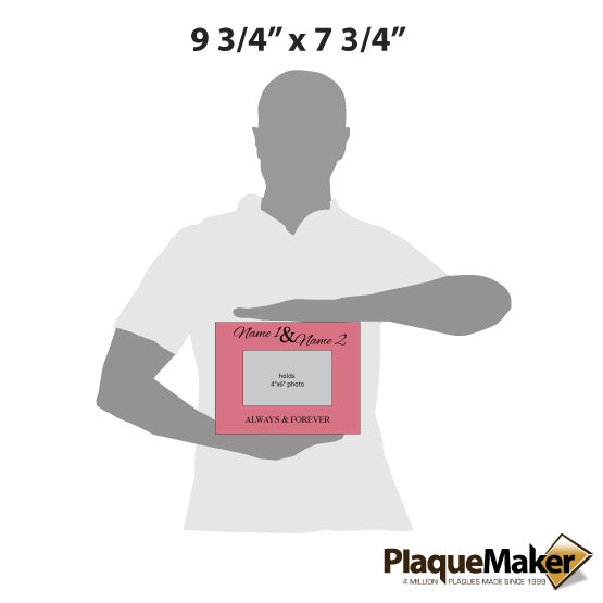 Size Guide With Blank Figure Holding Custom Pink Faux Leather Picture Frame Laser Engraved With Always And Forever Text