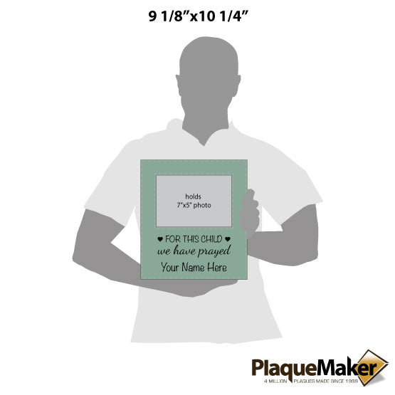 Size Guide With Blank Figure Holding Custom Teal Faux Leather Picture Frame Laser Engraved With We Have Prayed Message