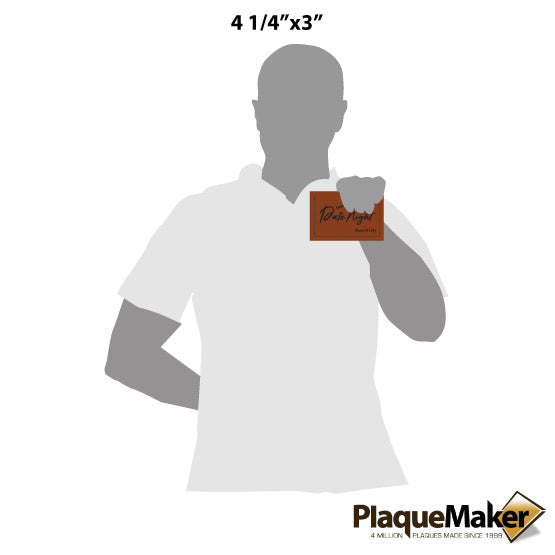 Size Guide With Blank Figure Holding Rawhide Faux Leather Wallet Engraved With Names And Best Night Of The Week Date Night