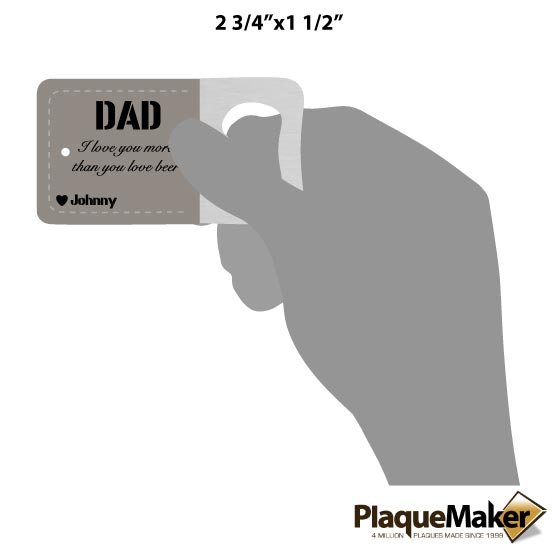 Size Guide With Blank Figure Hands Holding Custom Gray Faux Leather Keychain Bottle Opener With Fun Message For Dad