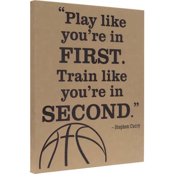 Custom Light Brown Faux Leather Wrapped Rectangle Canvas Laser Engraved With Stephen Curry Quote And Basketball Artwork