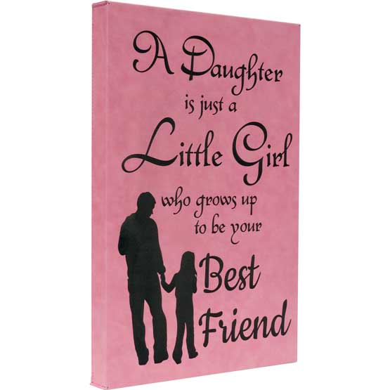 Custom Pink Faux Leather Wrapped Rectangle Canvas Engraved With Daughter Best Friend Message And Dad With Daughter Art