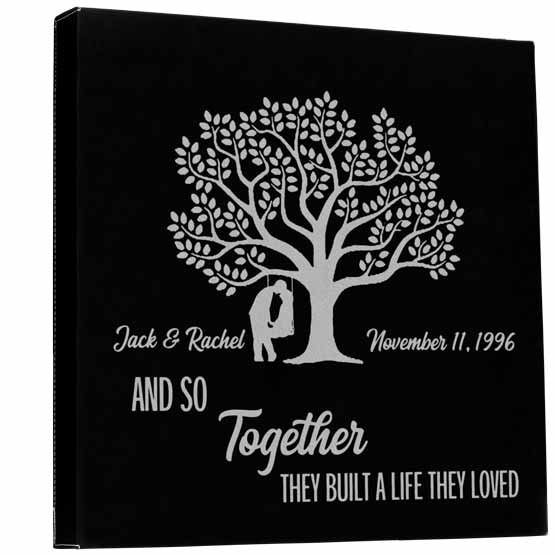 Custom Black Faux Leather Canvas Laser Engraved With Tree And Couple Art And Together They Built A Life They Loved Message