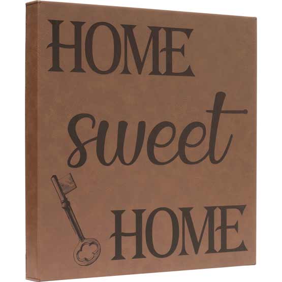Custom Dark Brown Faux Leather Wrapped Square Canvas Laser Engraved With Home Sweet Home And Key Artwork