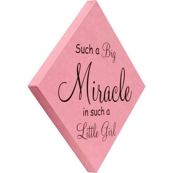 Custom Pink Faux Leather Wrapped Square Canvas Laser Engraved With Such A Big Miracle In Such A Little Girl Text