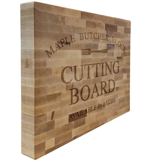 Custom Maple Wood Butcher Block Cutting Board Laser Engraved To Show Customization Options And Areas For Text And Art