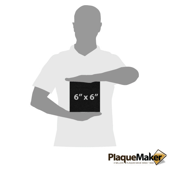 Size Guide With Blank Figure Holding Custom Square Black Marble Tile Showing Measurements Against A White Background