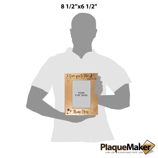 Size Guide With Blank Figure Holding Red Alder Picture Frame Engraved With I Love You To The Moon And Back And Moon Art