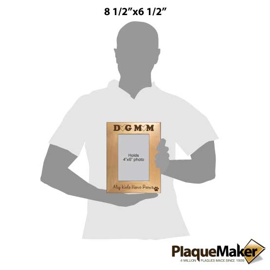 Size Guide With Blank Figure Holding Red Alder Picture Frame Engraved With Dog Mom And My Kids Have Paws And Paw Print