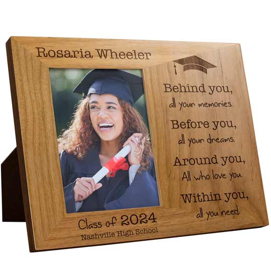 Red Alder Picture Frame With Grad Student Photo And Engraved With Inspiring Message And Custom Name And Graduation Details