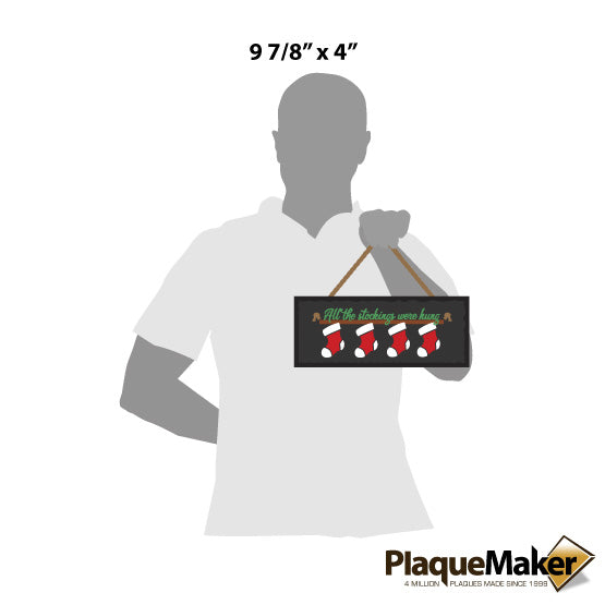 Size Guide With Blank Figure Holding Slate Rectangle Sign With Rope And Printed With Stockings And Stockings Were Hung Text