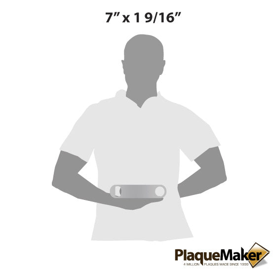 Size Guide With Blank Figure Holding Custom Stainless Steel Bottle Opener In One Hand Against A White Background