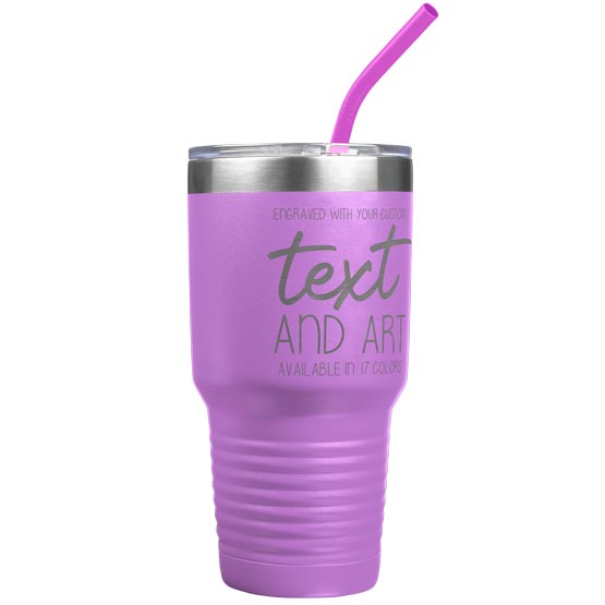 Custom Light Purple Thirty Ounce Stainless Steel Coffee Tumbler With Straw And Laser Engraved To Show Customizable Areas