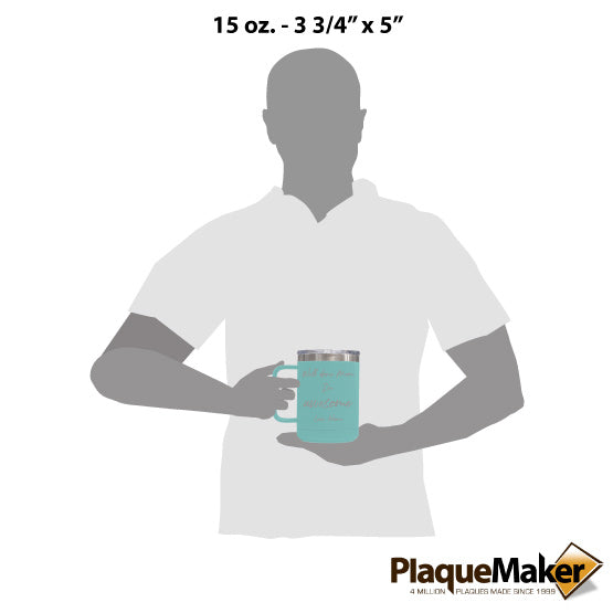 Size Guide With Blank Figure Holding Teal 15 Ounce Tumbler Mug Laser Engraved With Well Done Mom I’m Awesome Text And Name