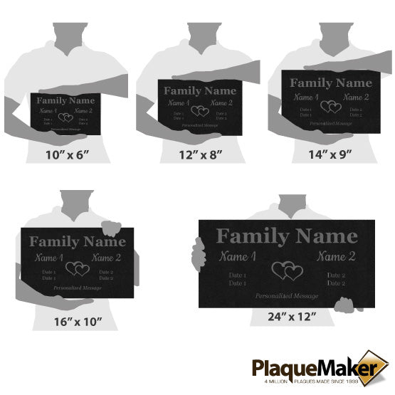 Size Guide Featuring 5 Available Sizes Of Double Granite Headstones.