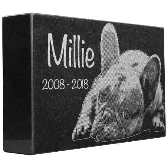 Custom Dog Headstone, Granite Dog Memorial, Dog Grave Markers. Engraved with your message and art or picture