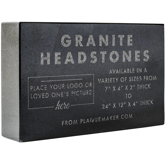 Custom Rectangle Shaped Granite Headstone Laser Engraved To Show Customization Options And Areas Against White Background