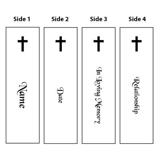Example Of All Four Sides Of Granite Pillar Showing Cross Artwork Above Customizable Memorial Details Like Name And Date