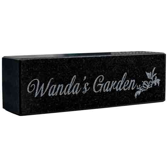 Custom Rectangle Granite Pillar With Landscape Layout And Laser Engraved With Flower Art And Wanda’s Garden Text