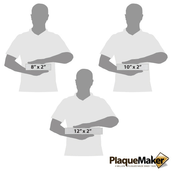 Size Guide Featuring 3 Available Sizes Of Economy Aluminum Name Plates.