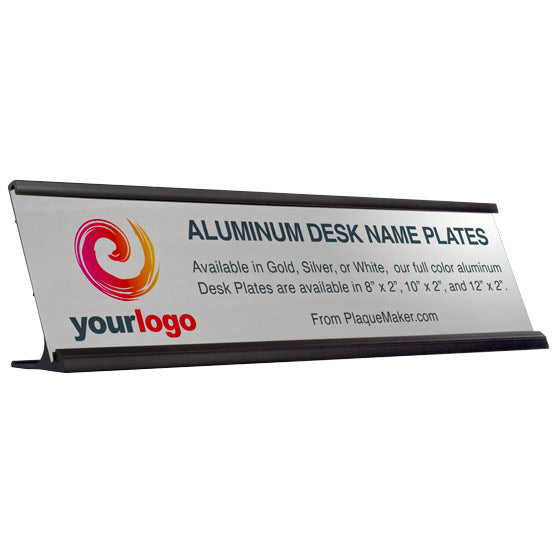 Custom Desk Plate - Full Color Aluminum Desk Name Plaque. Printed with your name, title, and logo.