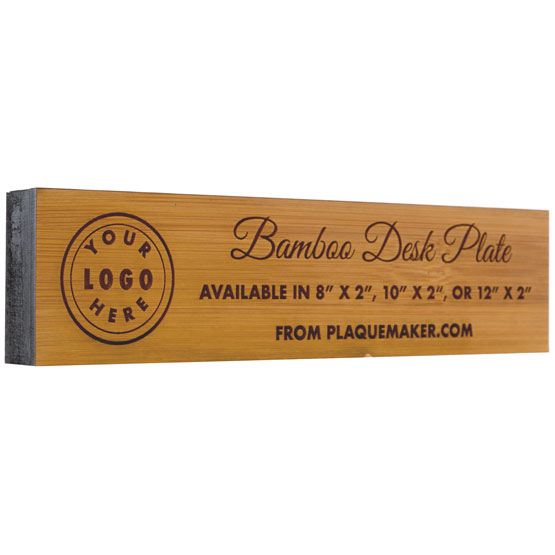 Custom Desk Plate - Bamboo Desk Name Plaque, Wooden Desk Plate. Engraved with your name, title, and logo.