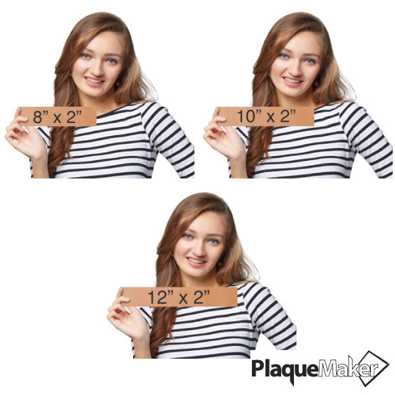 Size Guide Featuring 3 Available Sizes Of Copper Office Name Plates.