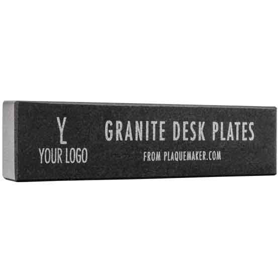 Custom Granite Desk Name Plate Engraved To Show Customizable Areas For Text And Art Against A White Background