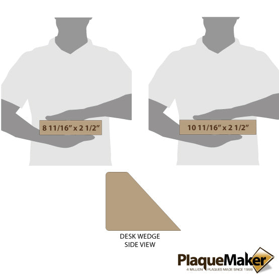 Size Guide With Side View Of Light Brown Faux Leather Desk Wedge And Blank Figures Holding The Front View With Measurements